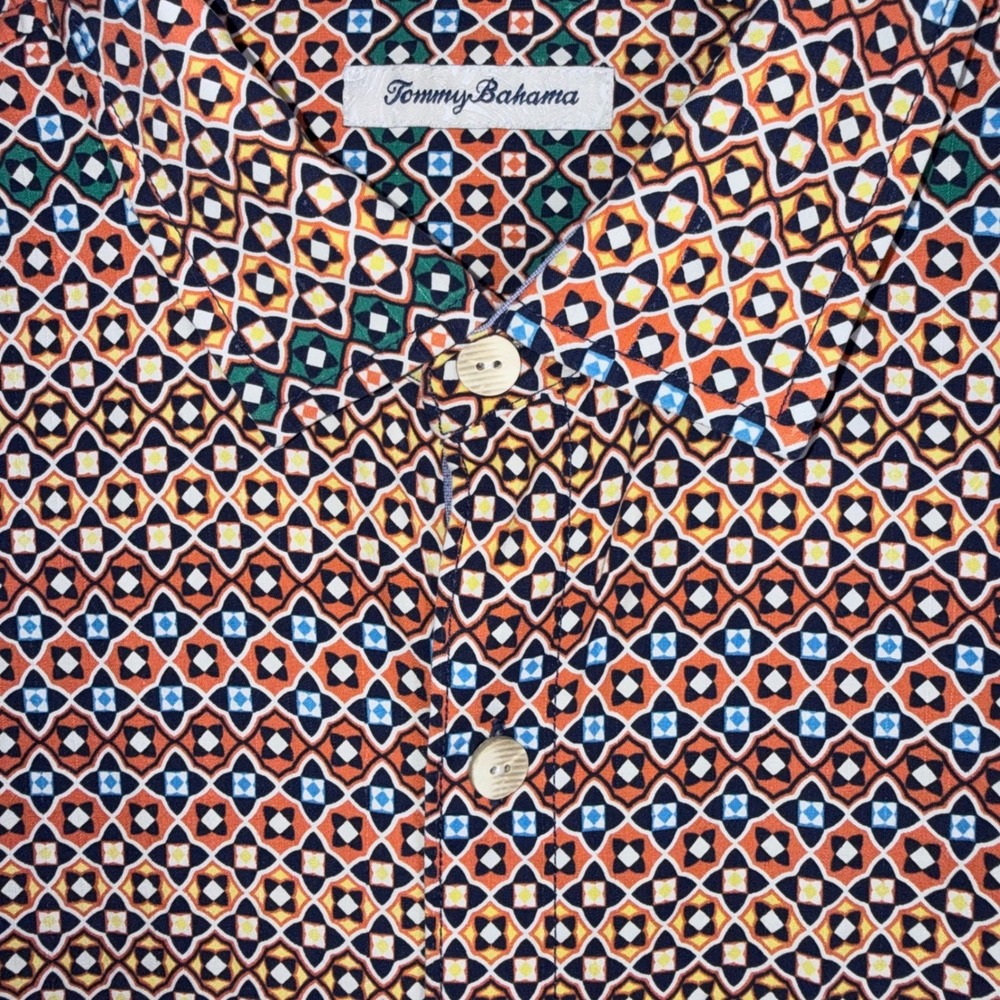 Tommy Bahama Mens XL Bodega Dunes Tiles Silk Shirt Orange Ray NWT